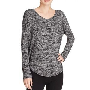 rag & bone Hudson Long Sleeve Crew Neck Pullover Tee Shirt Black Heather Small